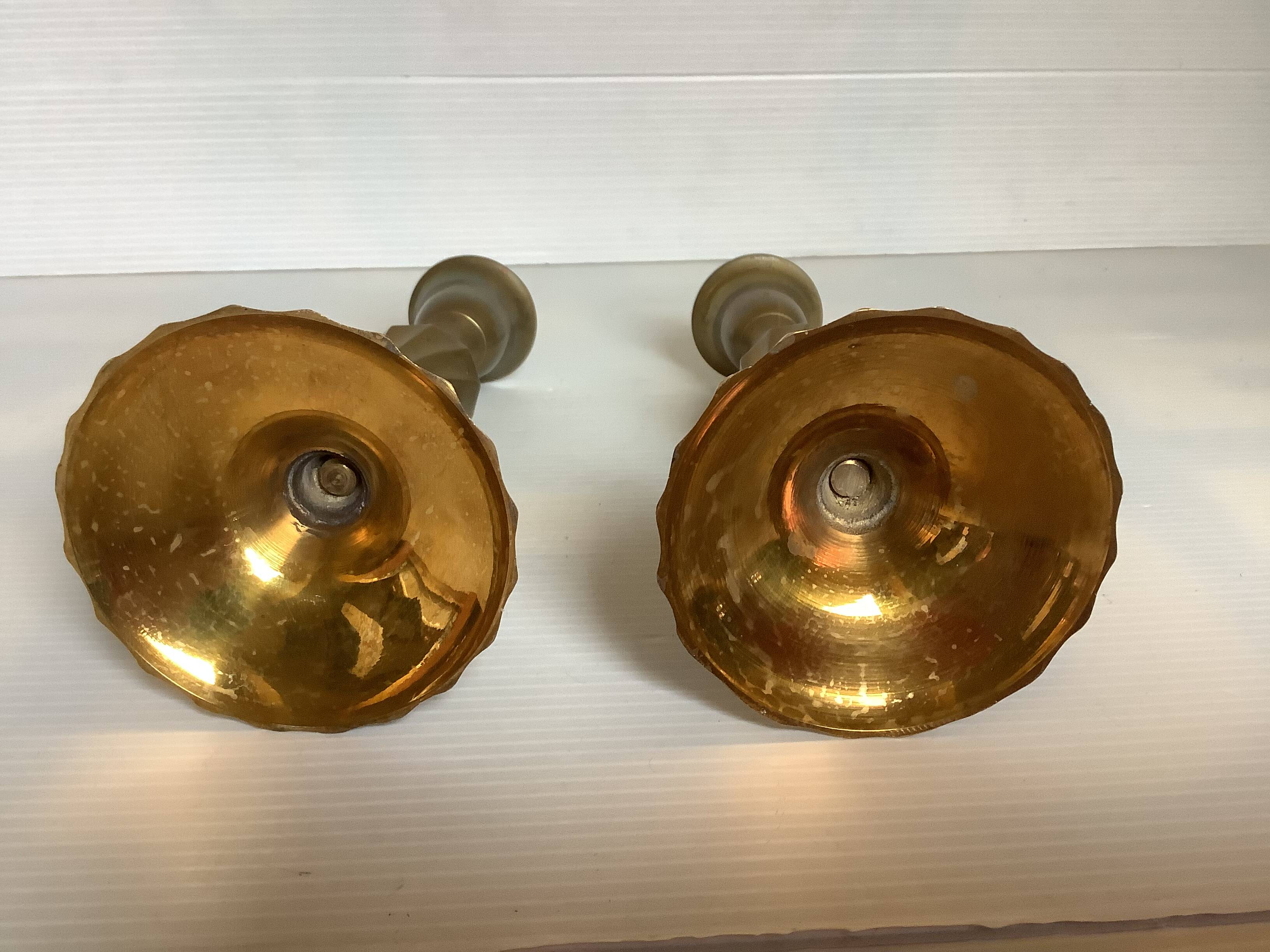 Pair of twisted brass candlesticks
