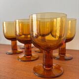 Set of 6 vintage stemmed glasses in smoked bubble glass – Amber glasses ann