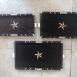 Set of 3 nesting trays with wood and bone marquetry