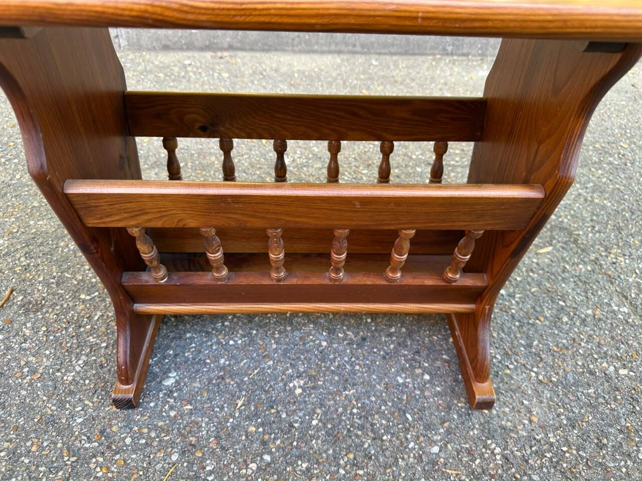 Vintage solid wood magazine rack side table — End table