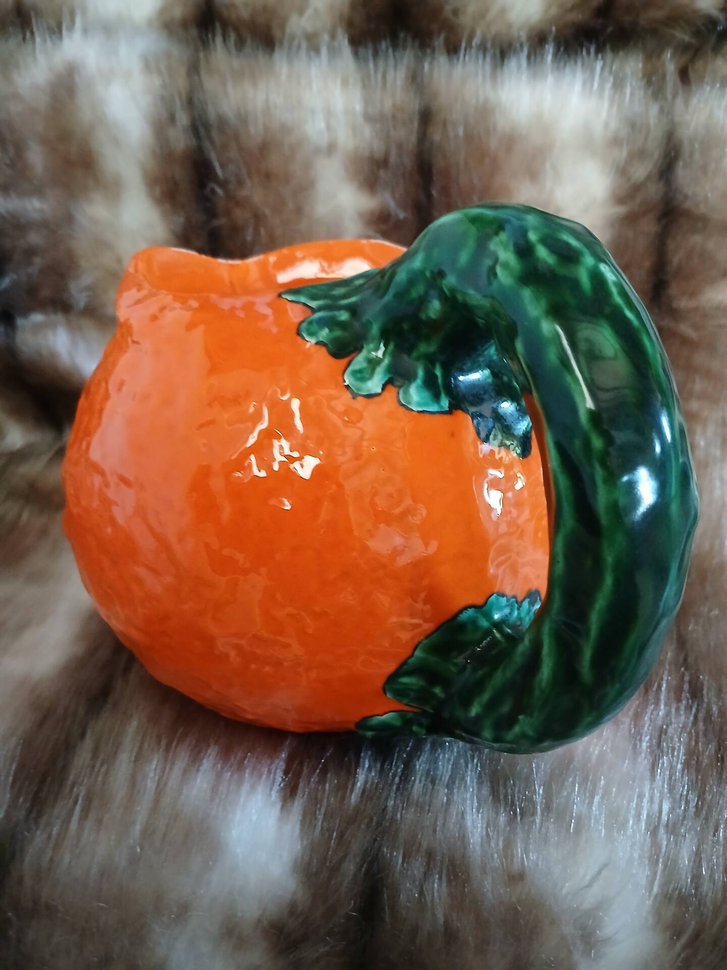 Jug / Carafe in orange barbotine shape