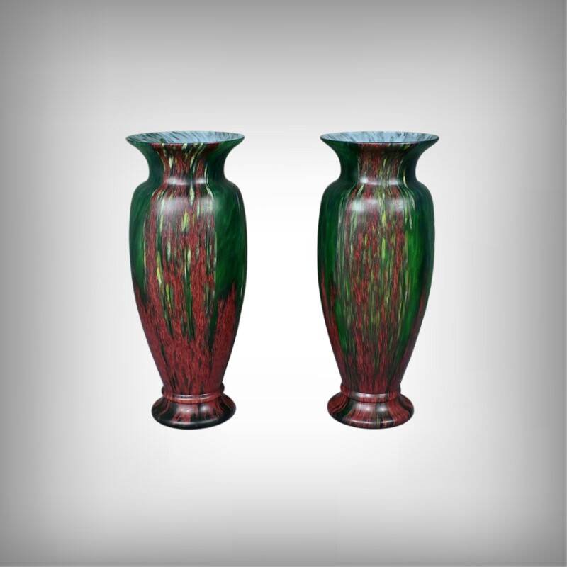 Pair of Glass Paste Vases – Mid 20th Century