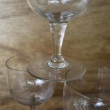 6 verres à vin à pied soufflés main transparent, 1950