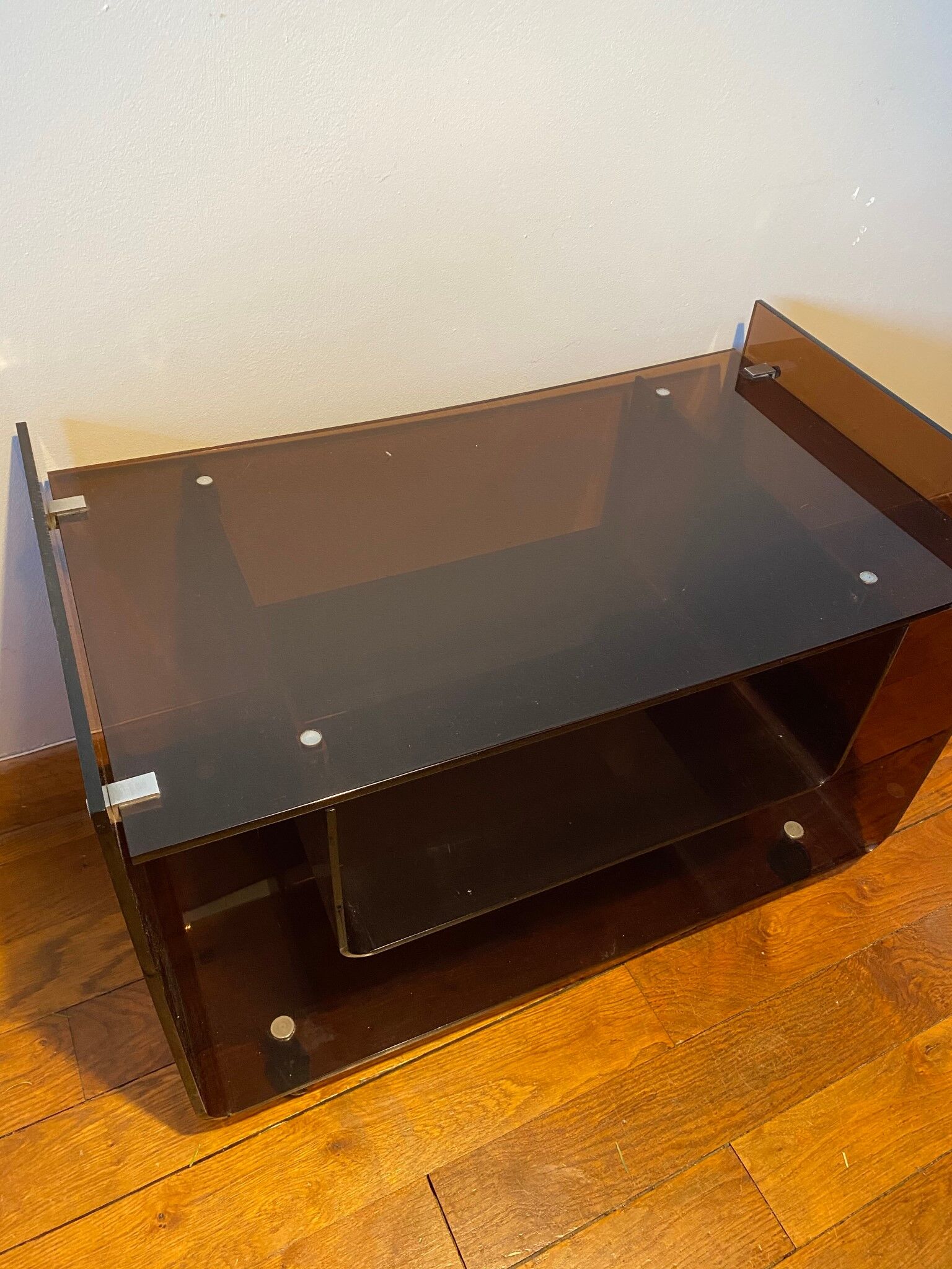 TV stand 70s smoked plexiglass
