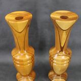 Pair of large Czechoslovakian wooden vases, mixed woods, 1960s