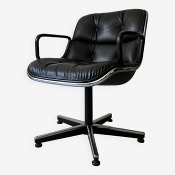 Black leather office chair and armrest by Charles Pollock for Knoll International