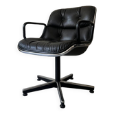 Fauteuil de bureau en cuir noir et accoudoir par Charles Pollock pour Knoll International