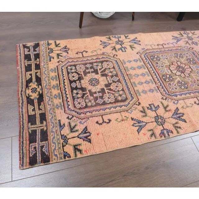 Vintage Turkish Handmade Wool Cotton Orange Runner 80x325