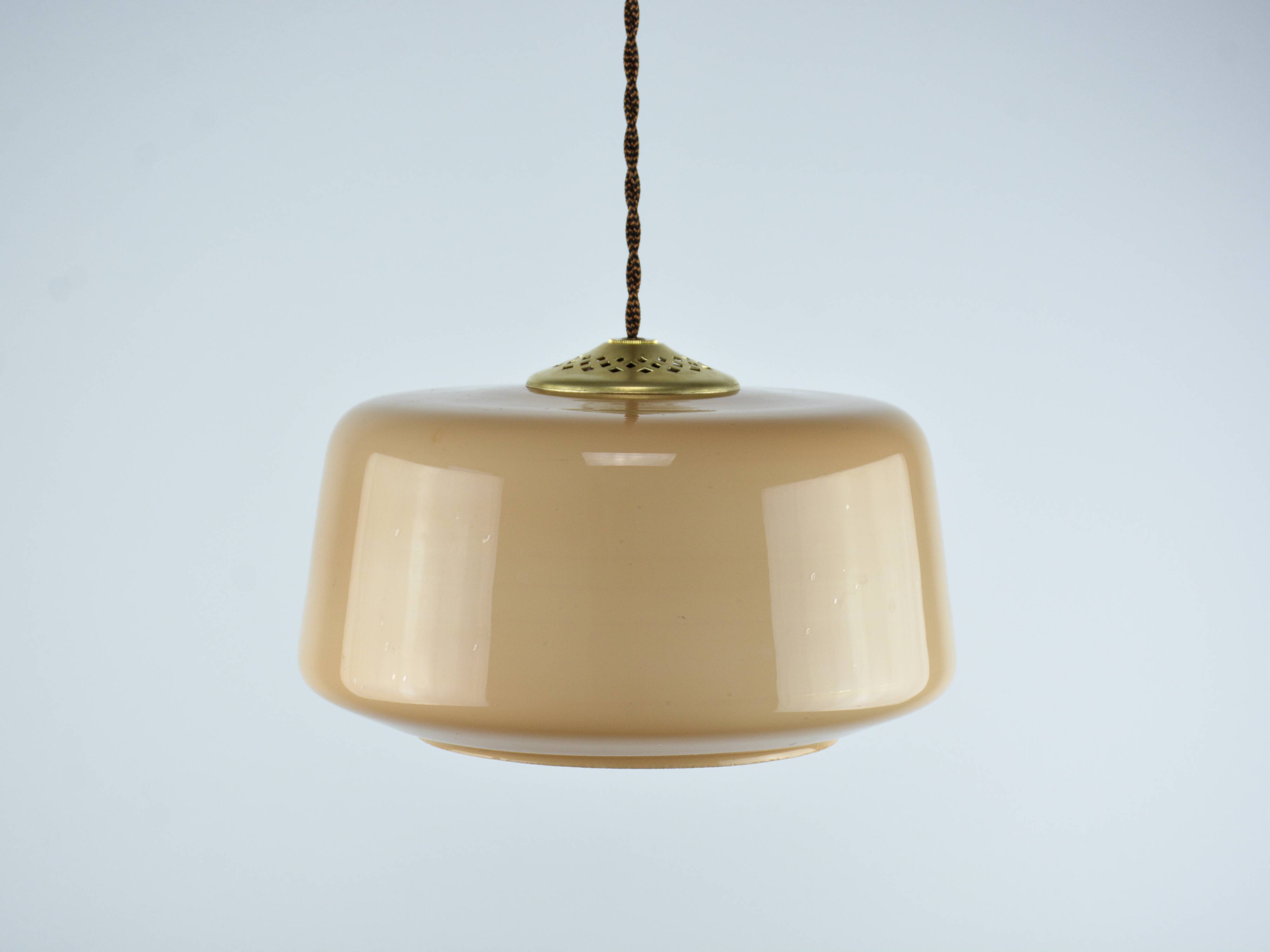 Lampe à suspension vintage en verre marron et laiton