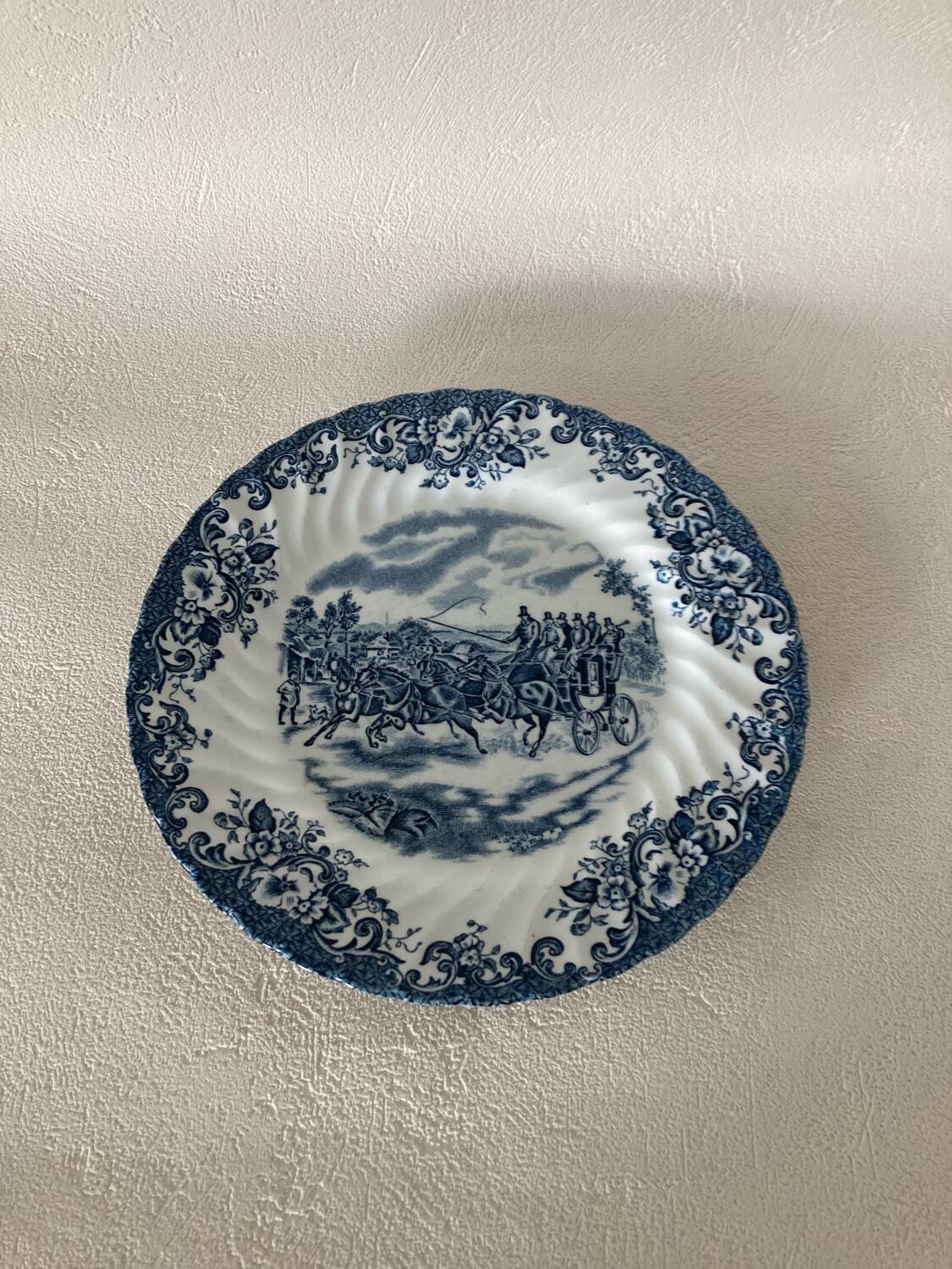 Trio of Coaching Scenes blue plates by Johnson Bros / Brothers Irestone