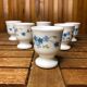 Lot de 4 coquetiers verre opalin blanc décor fleur bleu france vintage #a519