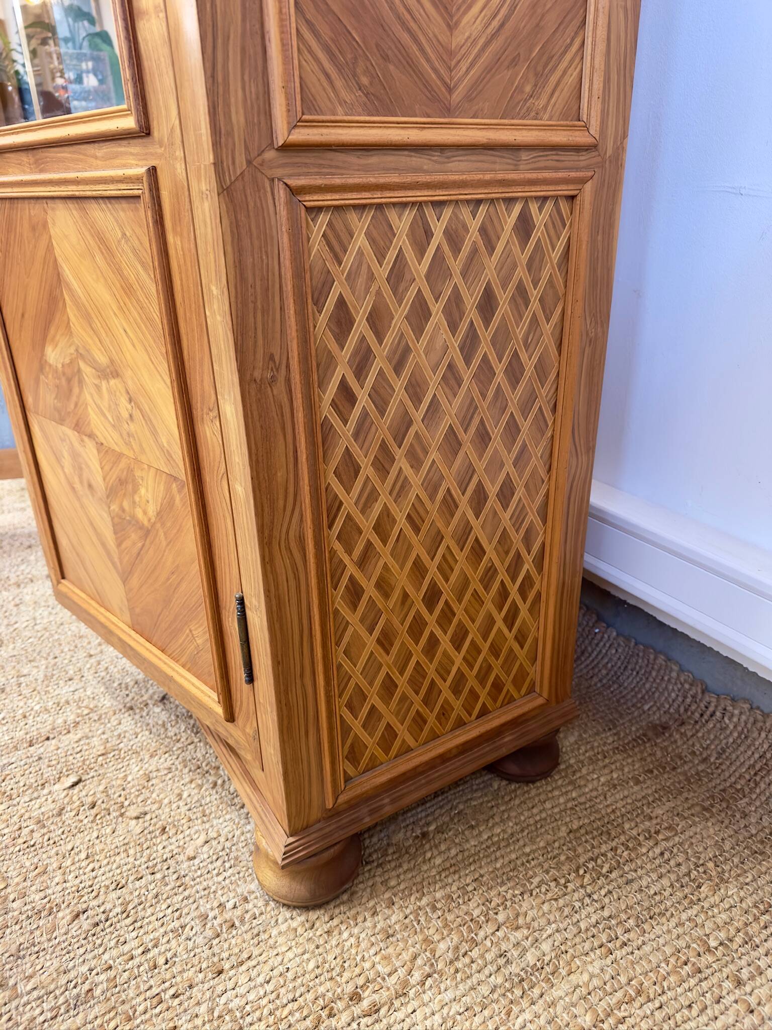 Antique marquetry wooden display cabinet