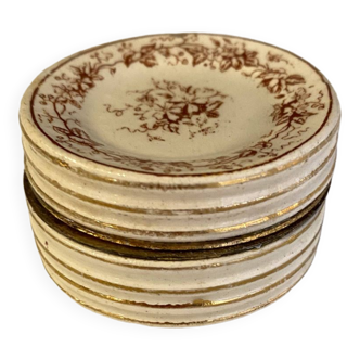 Pilulier ancien epoque xixeme en porcelaine decor de fleurs marron fond beige