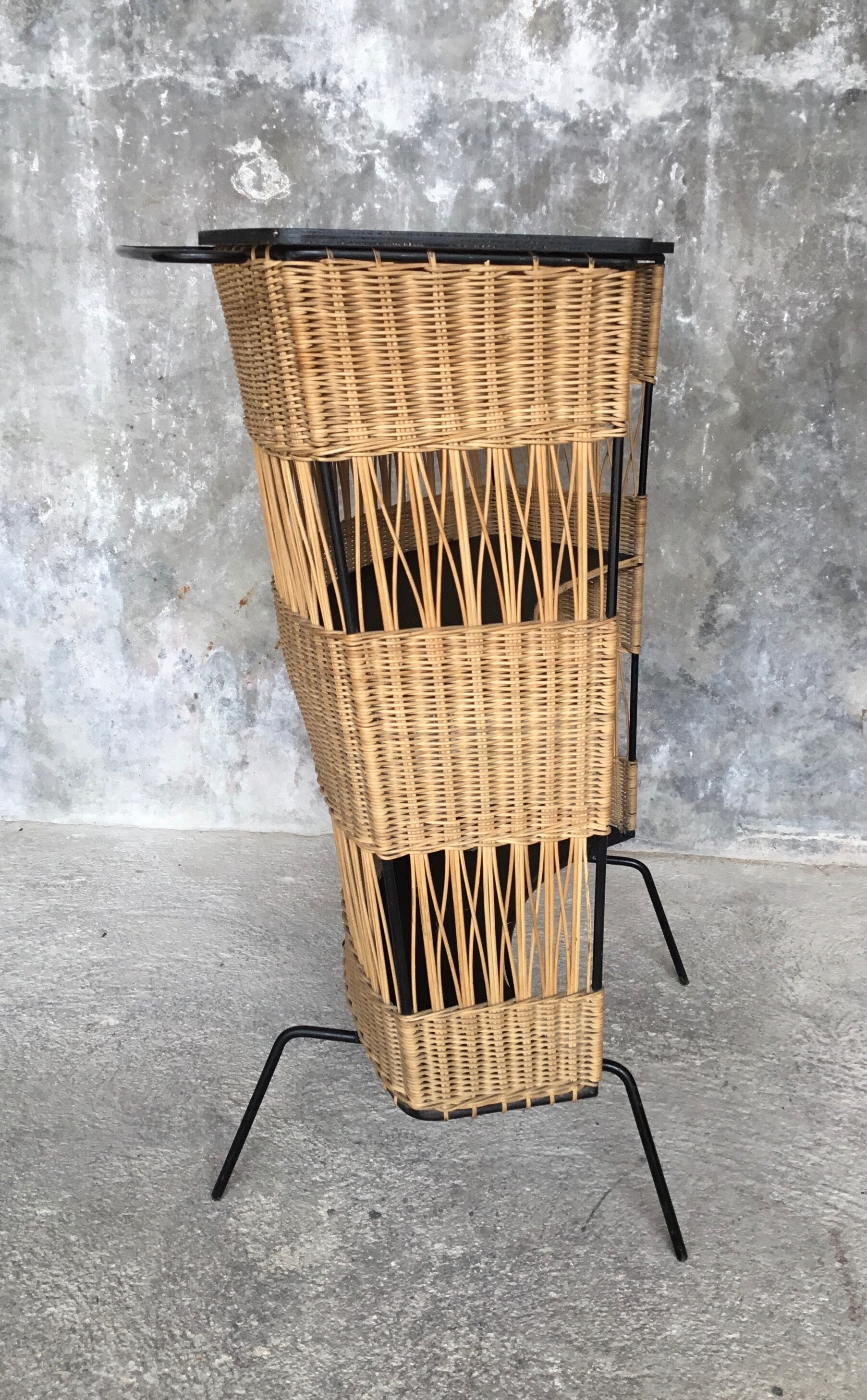 Vintage cocktail bar in wicker and metal - 1960