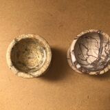 Paire Ancien Coquetier Pierre Dure Taillé Vintage