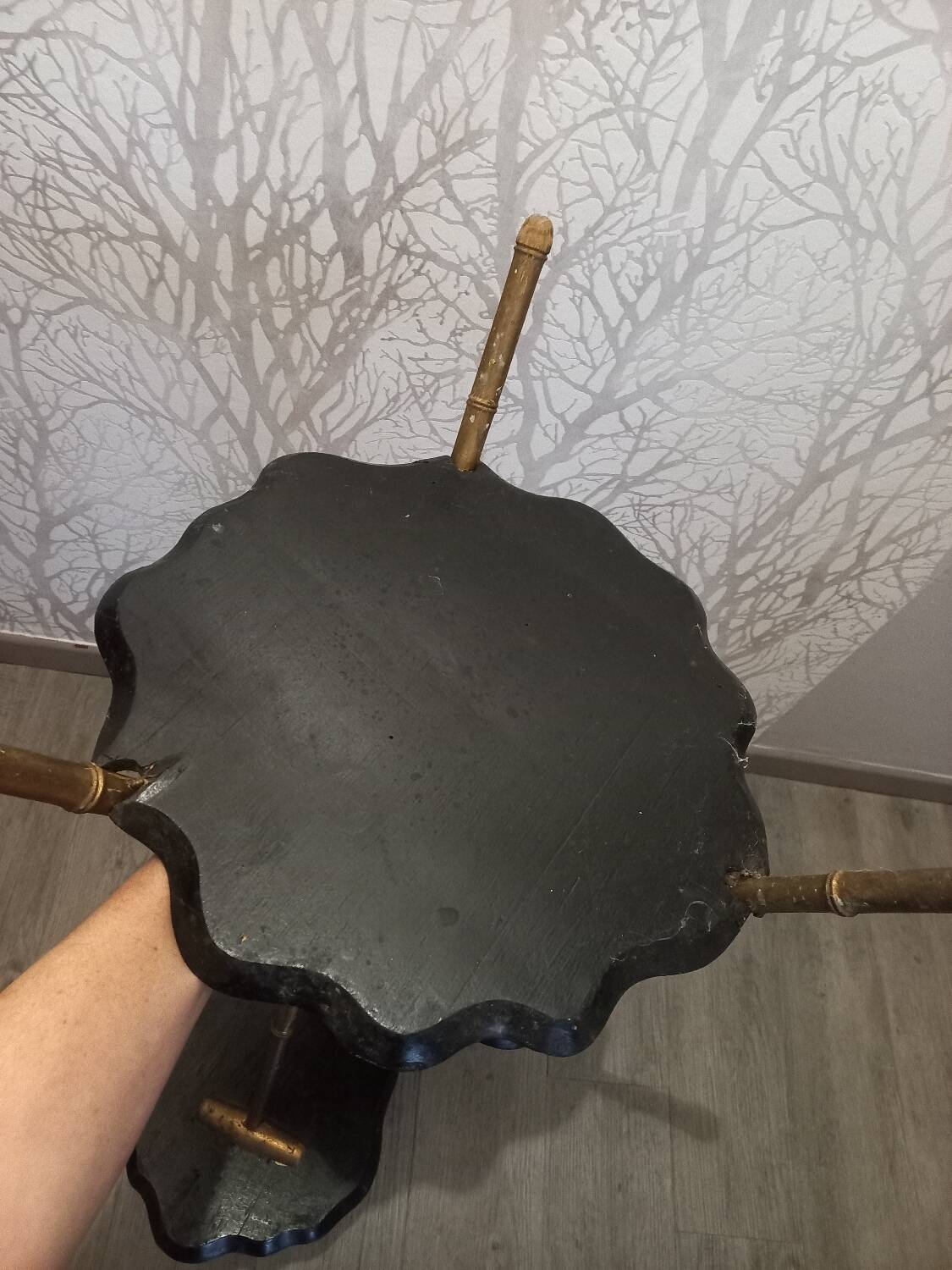 Wooden stool, bamboo legs