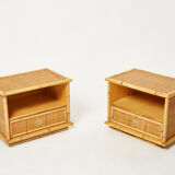 Pair of Italian bedside tables Dal Vera bamboo rattan brass 1970