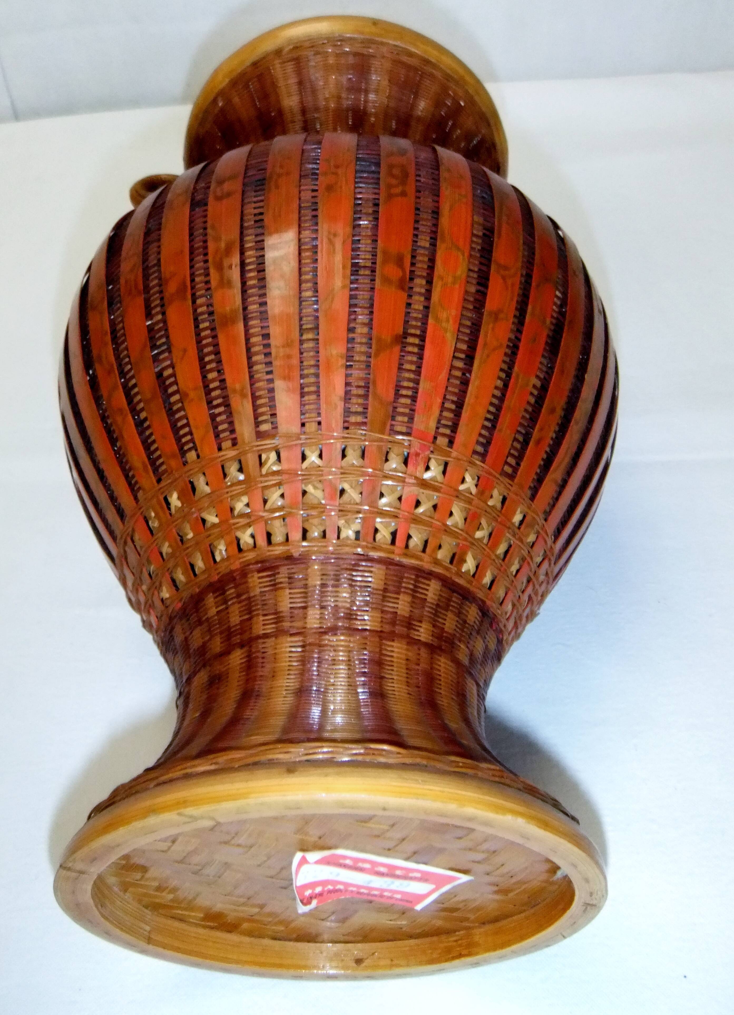 Antique Shanghai vase woven rattan bamboo ceramic People's Republic of China