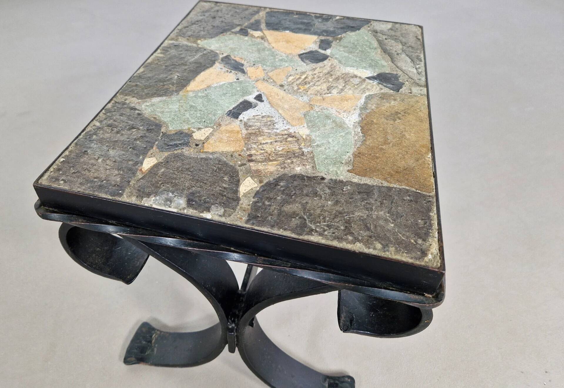Cast iron & slate stone side table | 1960s
