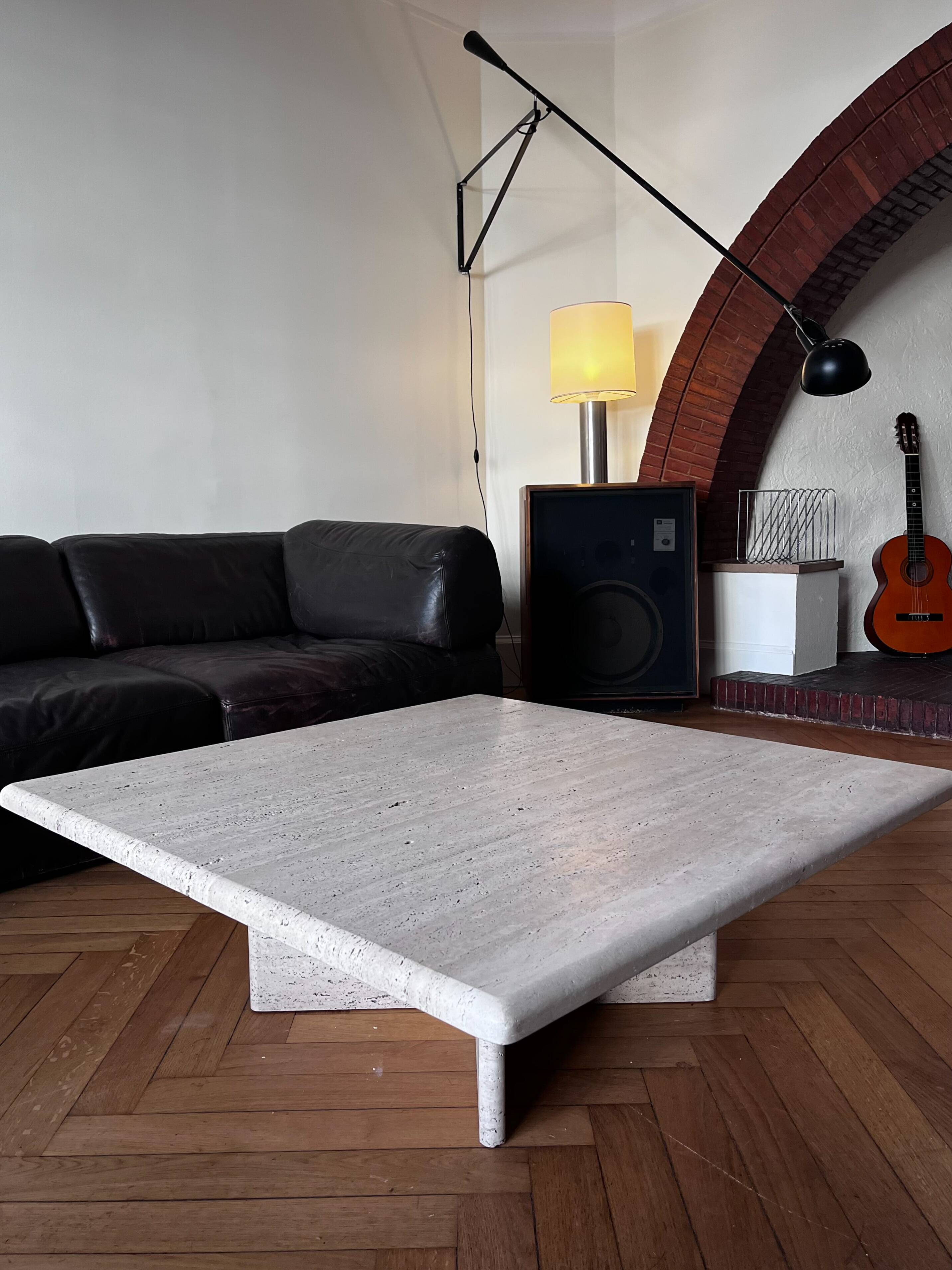 Vintage square travertine table, 1970s