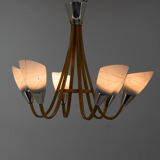 Mid-Century Wood & Glass Chandelier by Dřevo Humpolec, 1960s