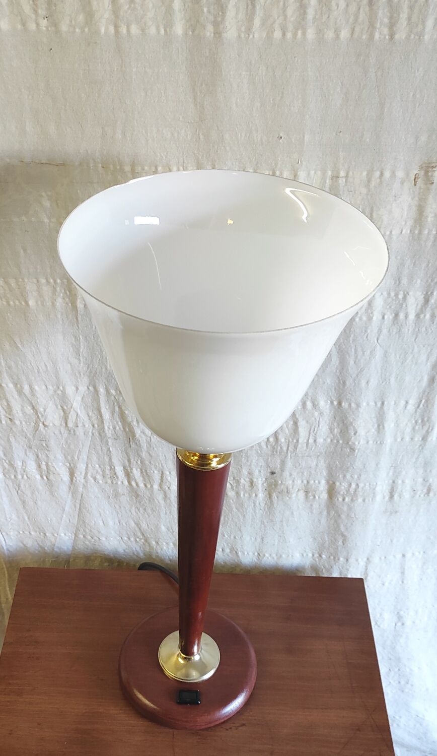 Mazda table lamp in wood and opaline - mid 20th century.
