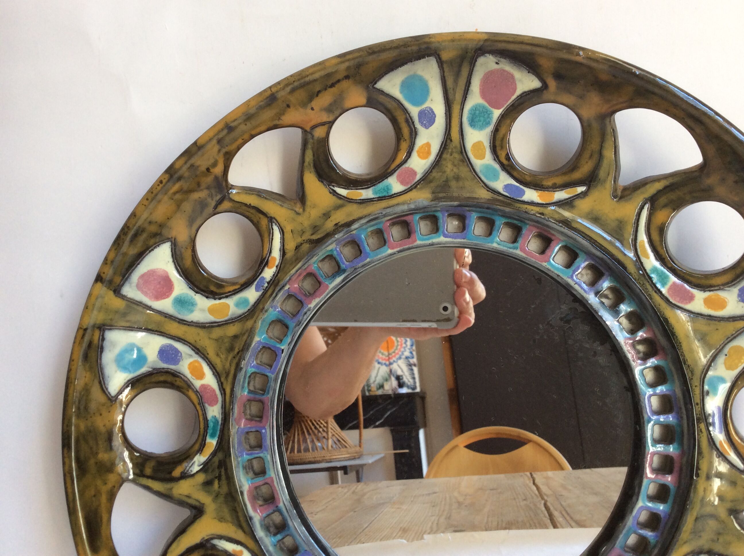 Ceramic mirror from the 1960s 32cm