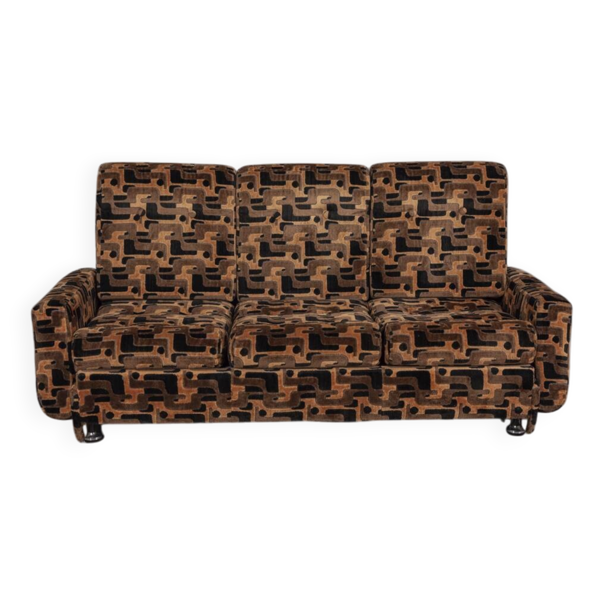 VINTAGE 1970S THREE-SEATER SOFA IN MULTICOLORED VELVET ITALIAN DESIGN