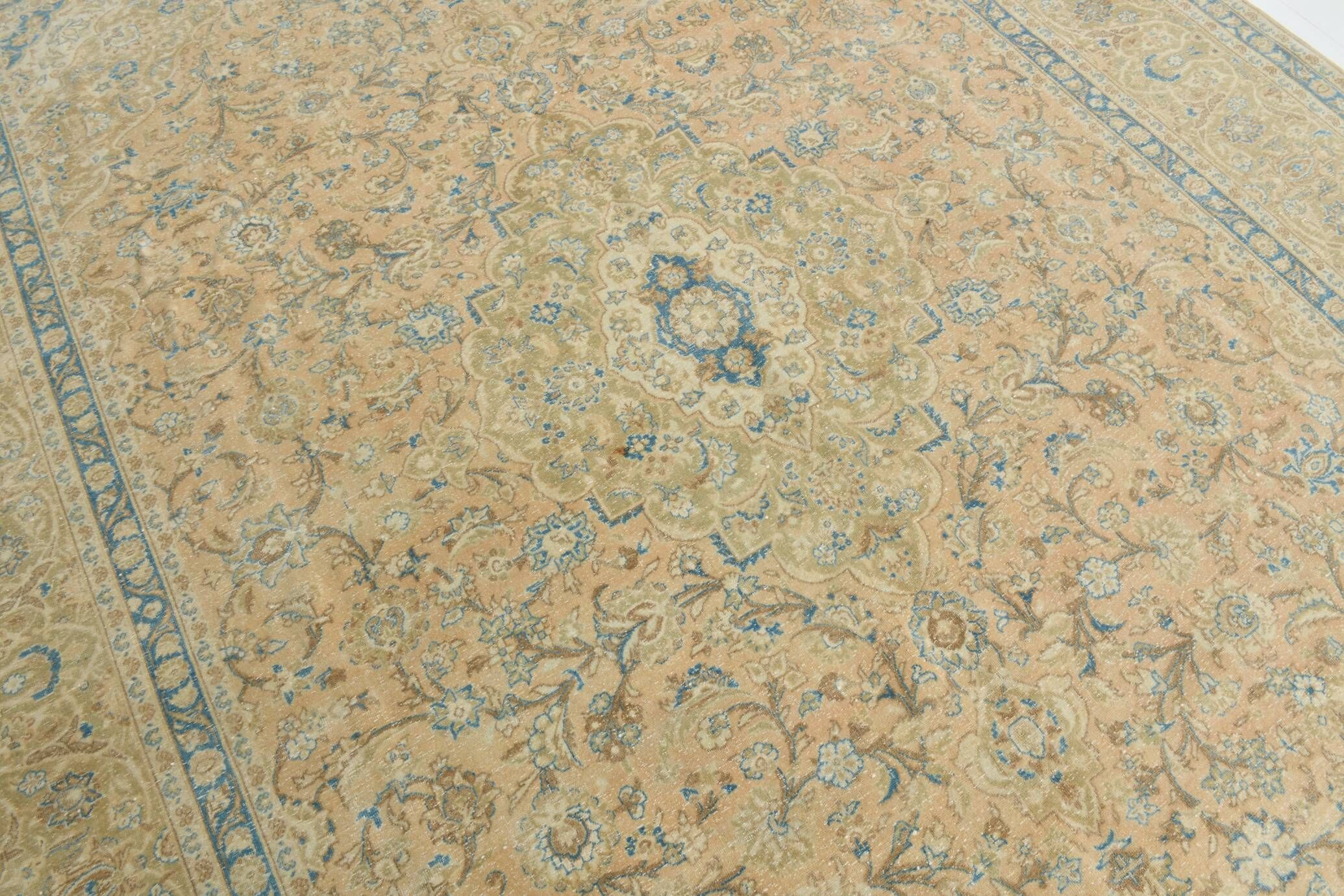 Sky Blue Hand Knotted Antique Vintage Persian Tabriz Rug, 293x407 Cm