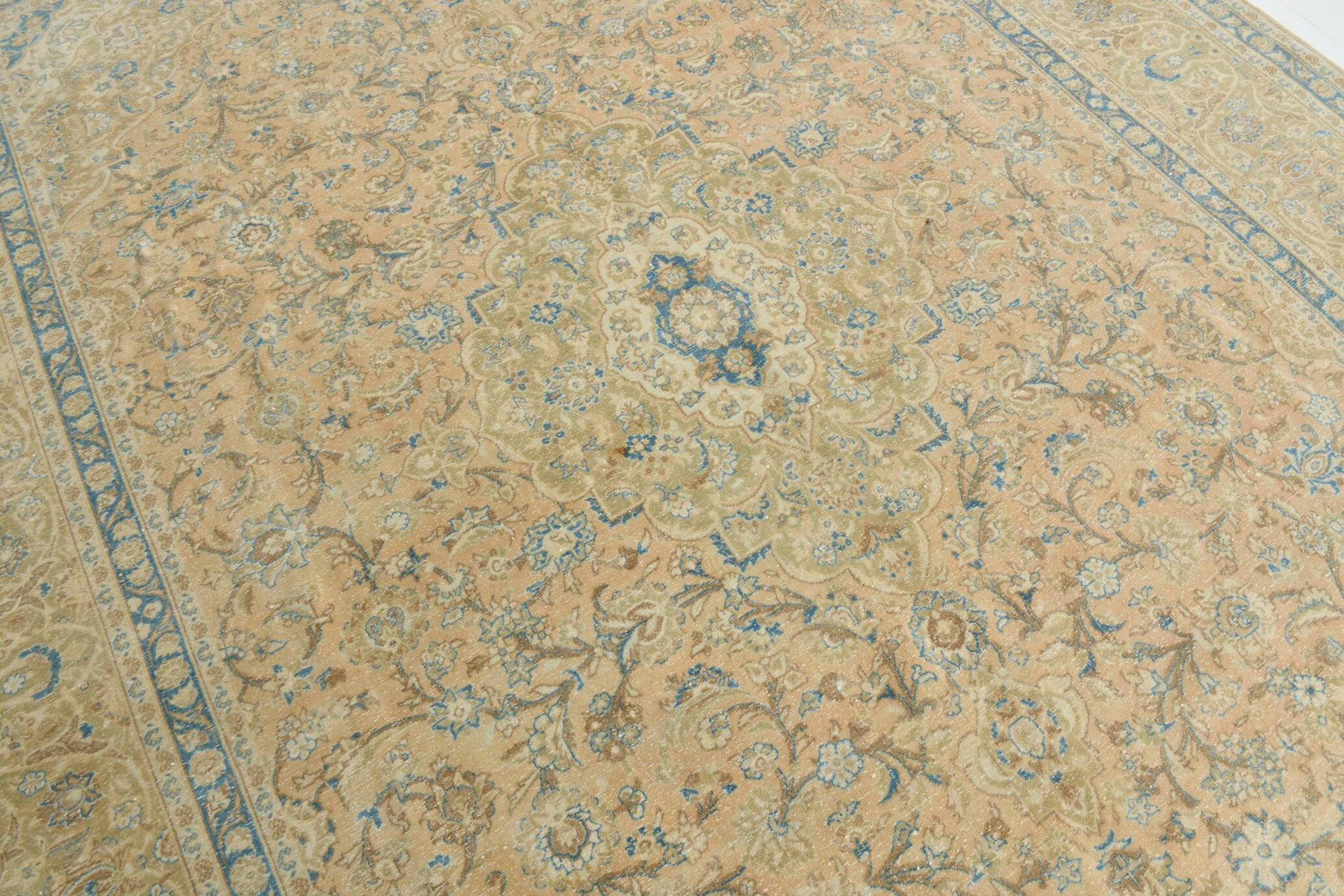 Sky Blue Hand Knotted Antique Vintage Persian Tabriz Rug, 293x407 Cm
