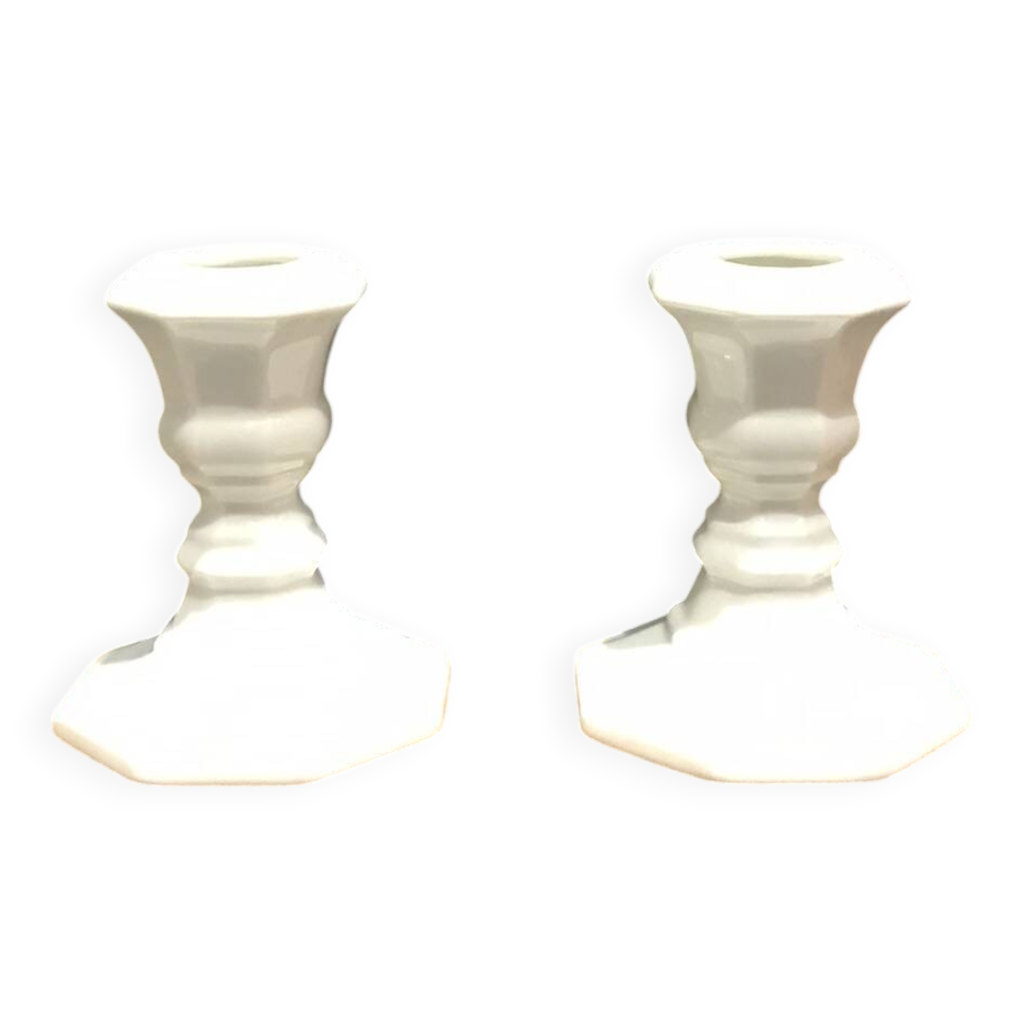 set of 2 vintage white porcelain candlesticks