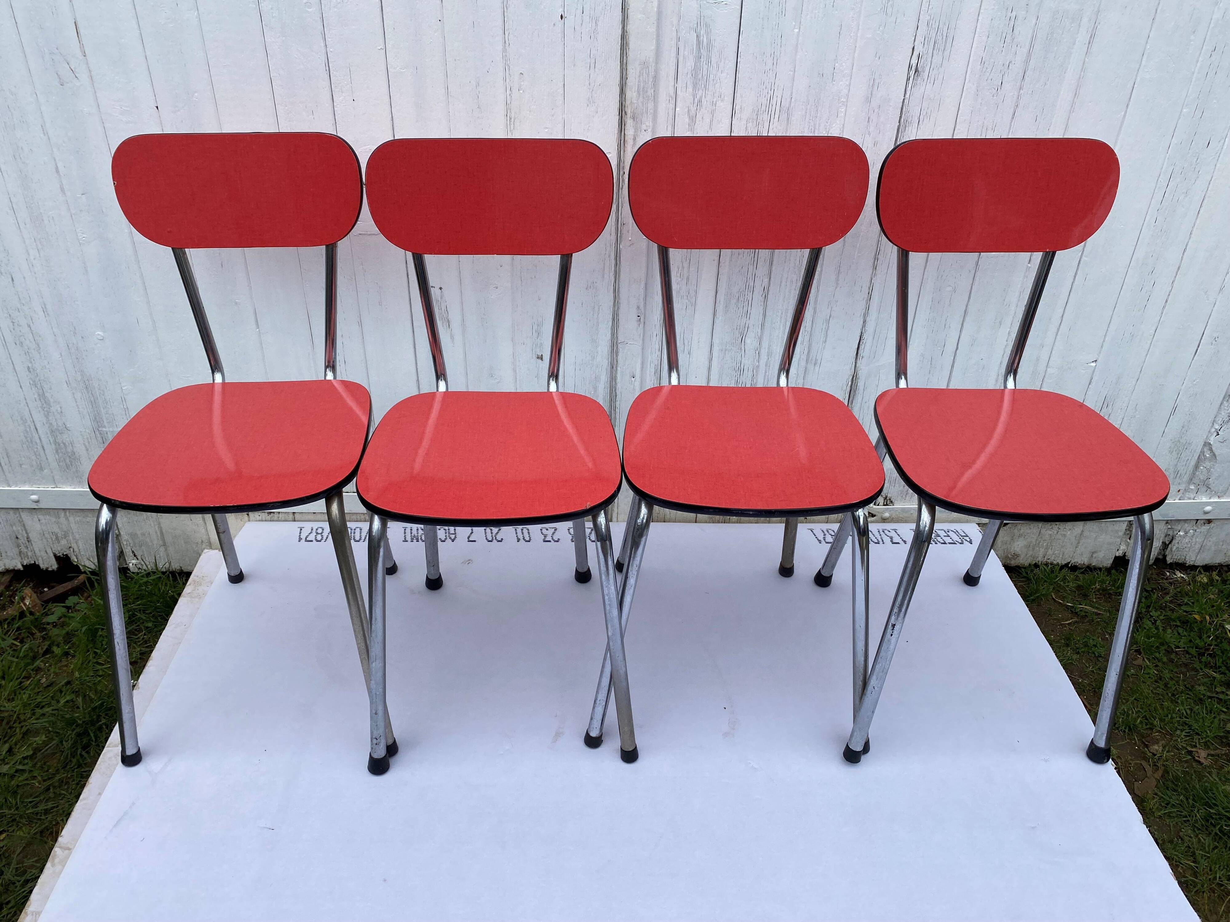 Set of 4 vintage chairs in pop red formica 1960s