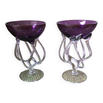 Paire de coupes en verre
