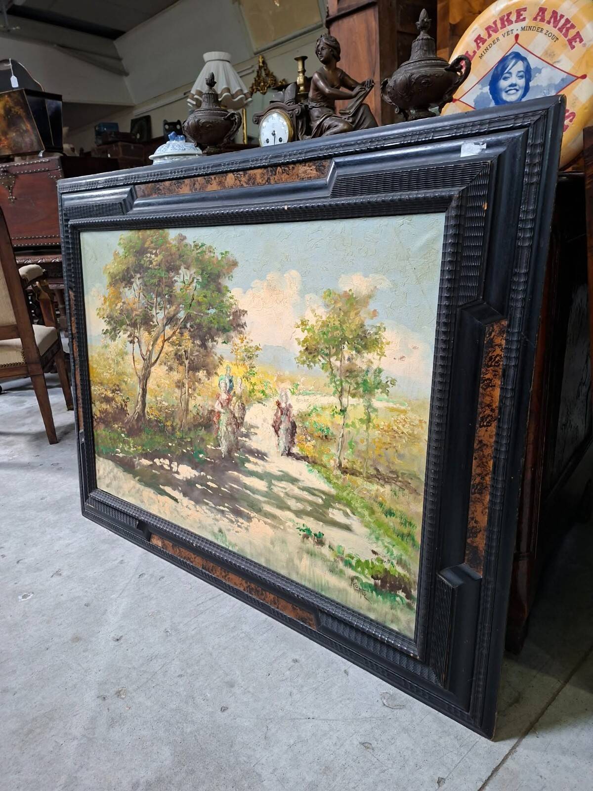 Conti: the walk / Animated landscape of elegant – Oil on canvas signed