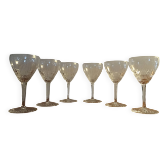 6 saint louis crystal water glasses, coli model, signed - 15.2 cm