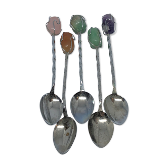 Lot of 5 silver spoons finished with precious stones