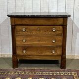 19th-century Empire commode in walnut with a grey St Anne marble top.