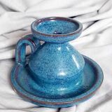 Blue stoneware candlestick signed Emile Masson