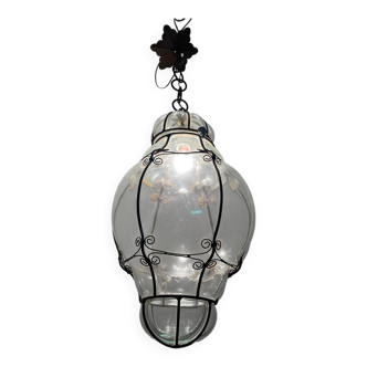 Large Murano Glass Wrought Iron Light Pendant 1950’s