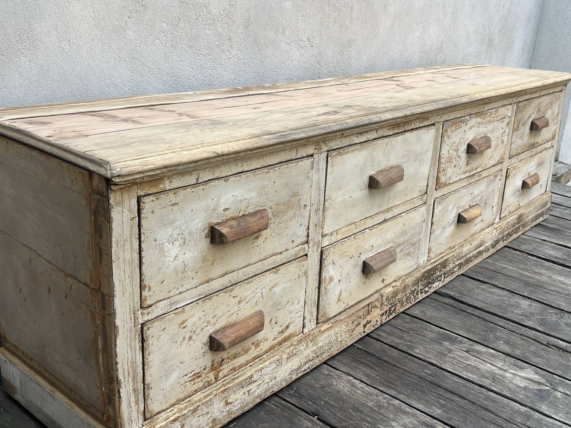 Very beautiful antique shop workbench with 8 drawers.