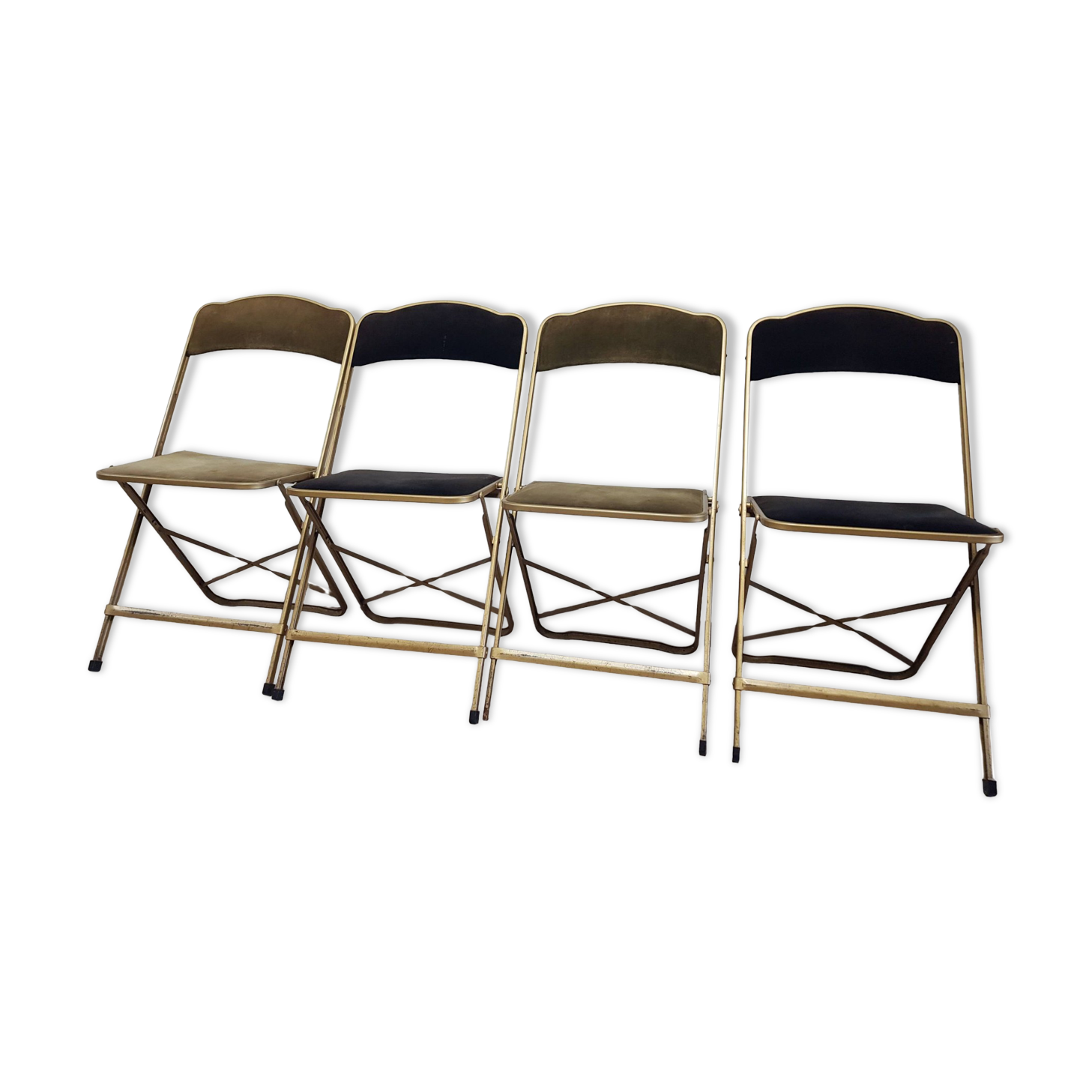 Set of 4 opera theater folding chairs from the 70s two-tone velvet brass