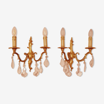 Pair of real bronze grapevine wall lamps