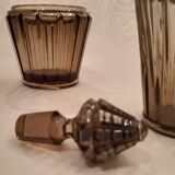 Carafe, glass and pot Portieux in smoked glass and silver art deco