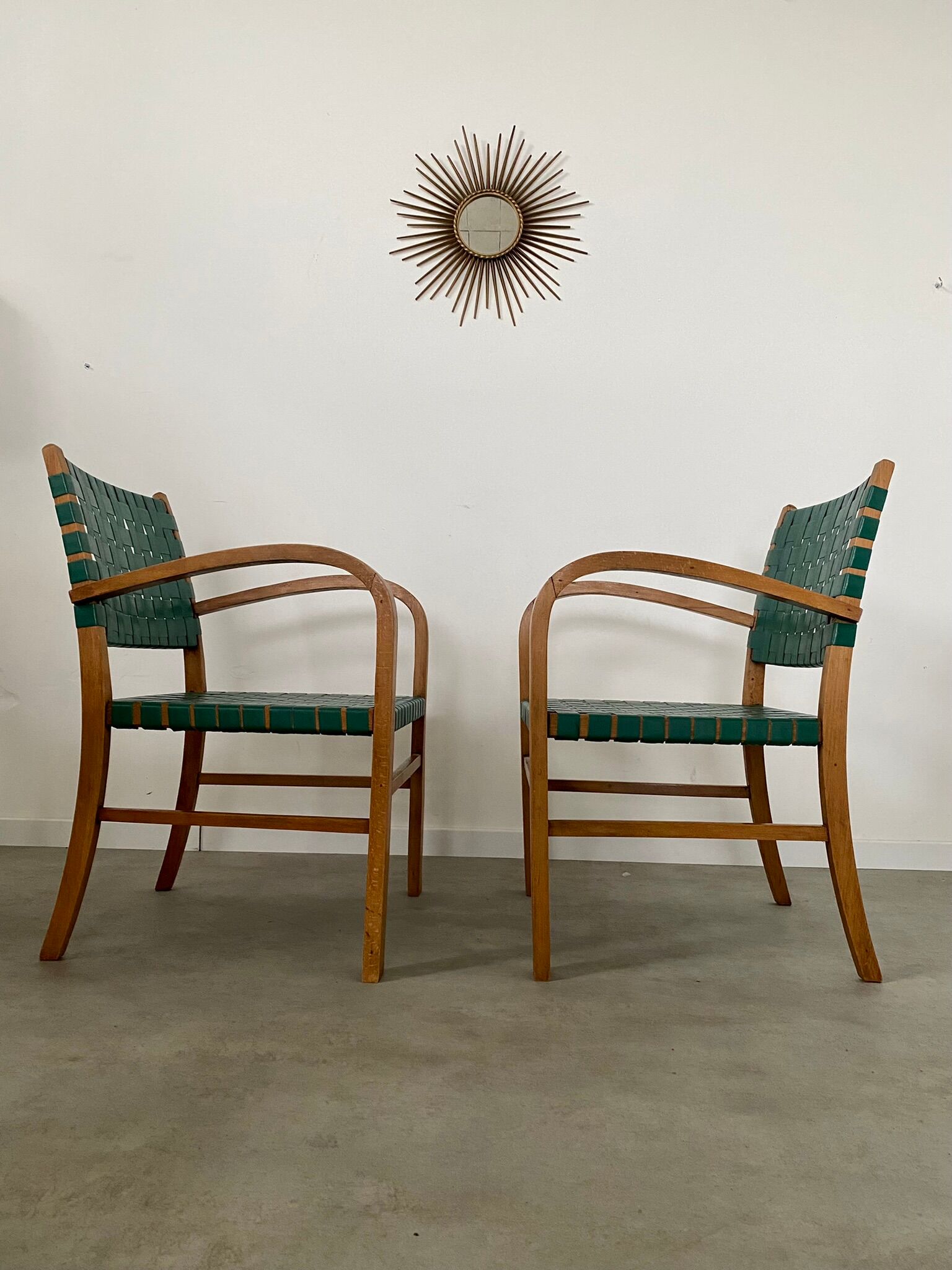 2 armchairs bridge vintage year 50 wood and vinyl