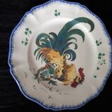 Flat plate No. 4 The Roosters signed Lunéville Keller & Guérin diam. 25.5c