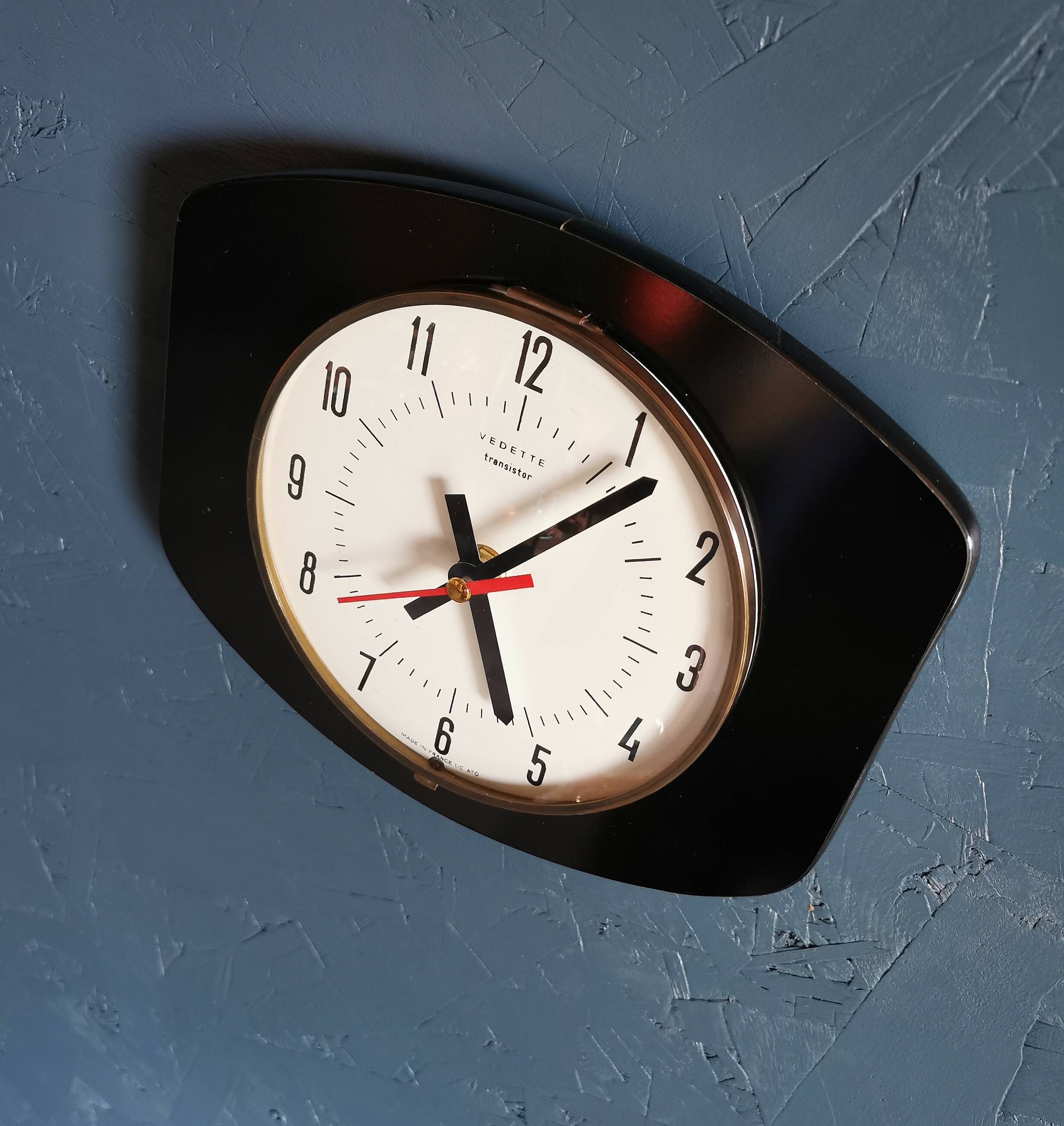 Vintage formica clock rectangular silent wall clock "Black star"