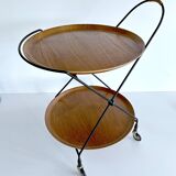 Vintage Scandinavian Serving Bar Cart with Teak Trays
