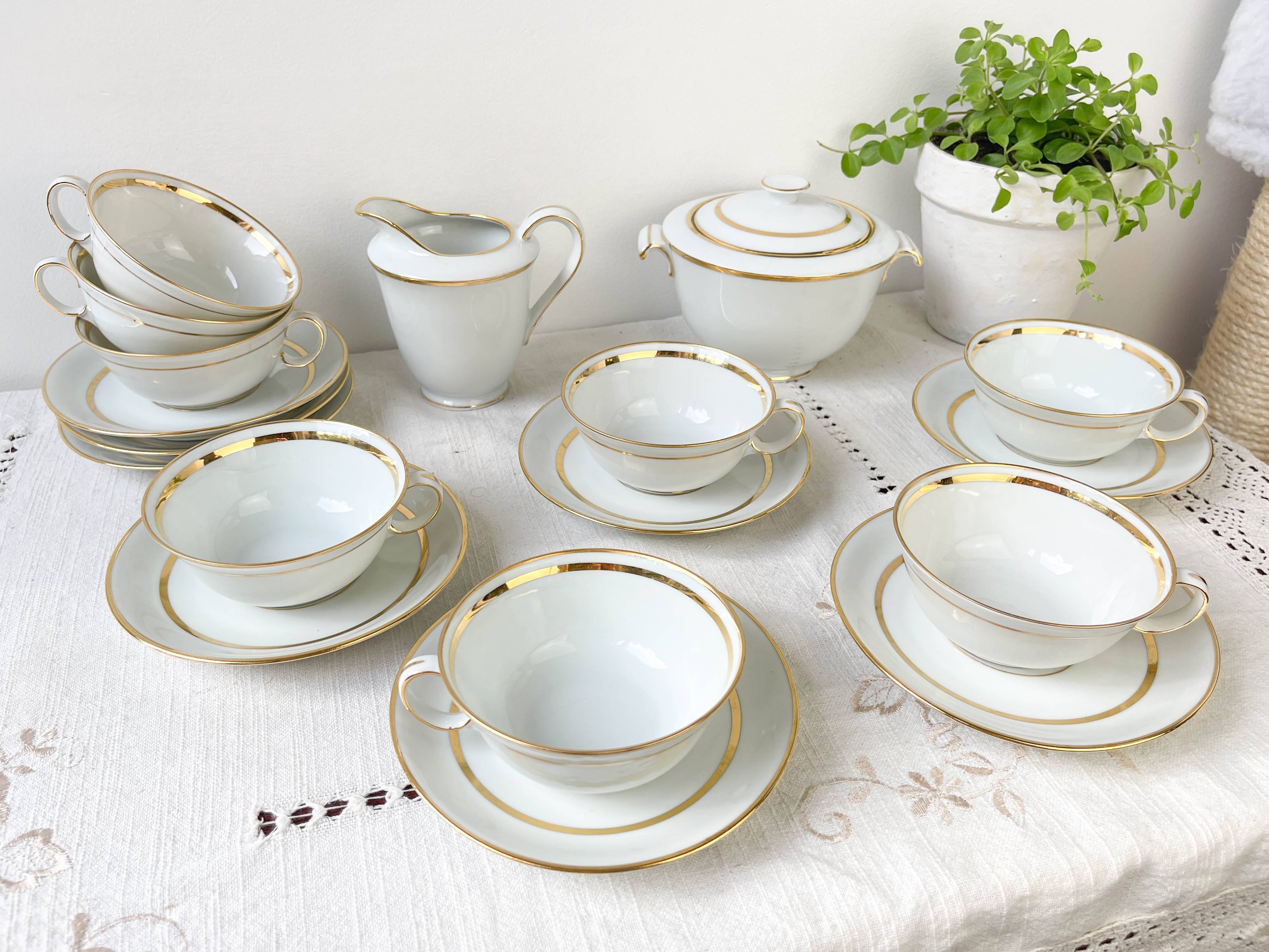 Vintage Bernardaud & Cie Limoges France porcelain tea/coffee set in white and gold