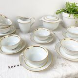 Service à thé/café vintage en porcelaine Bernardaud & Cie Limoges France blanche doré