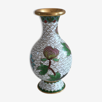 Vase chinois émaux cloisonnés décor de fleurs